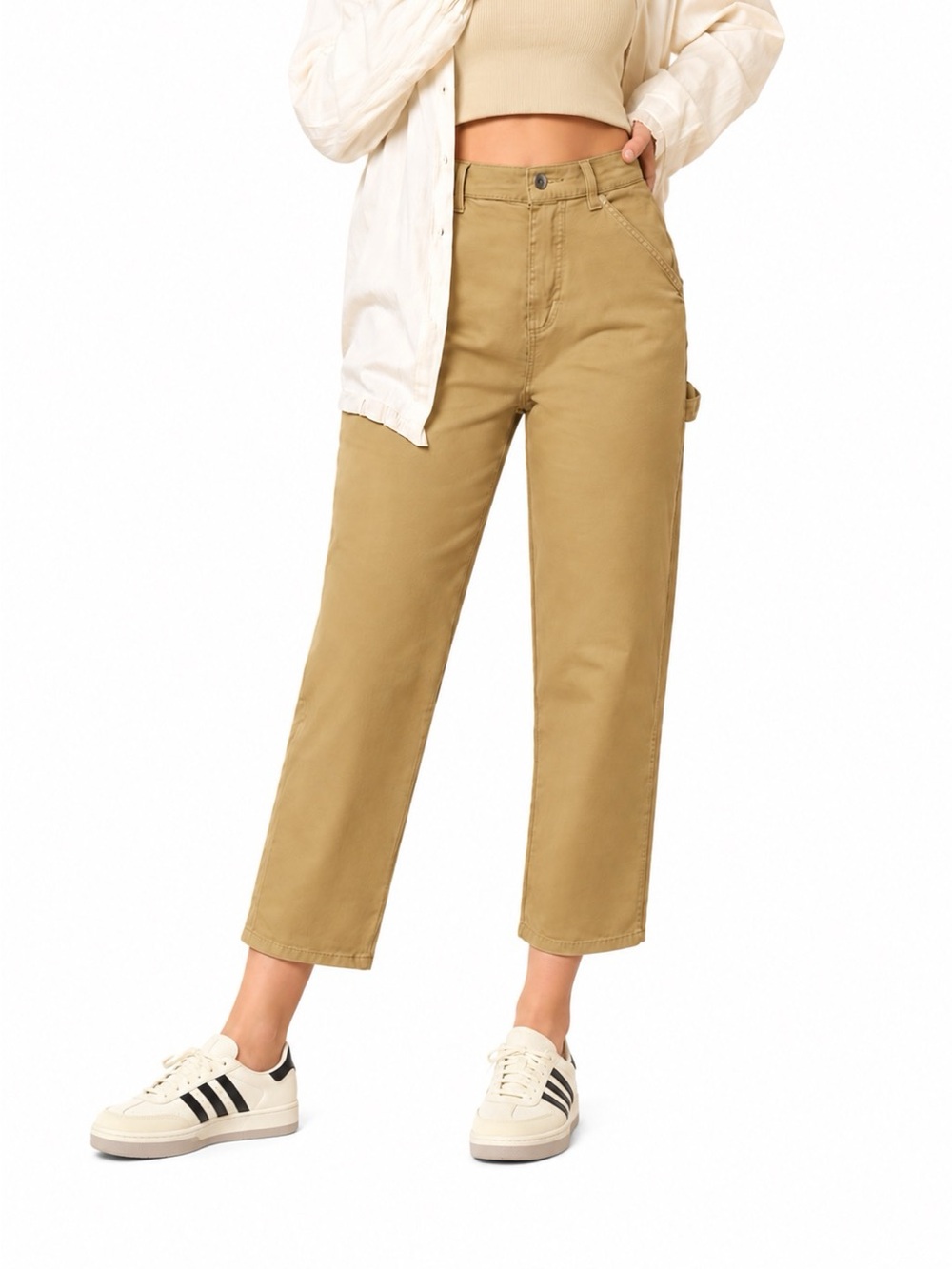 Cropped Oversized Fit NWOT Carpenter Pants Tan Olive Yoga Jeans 27